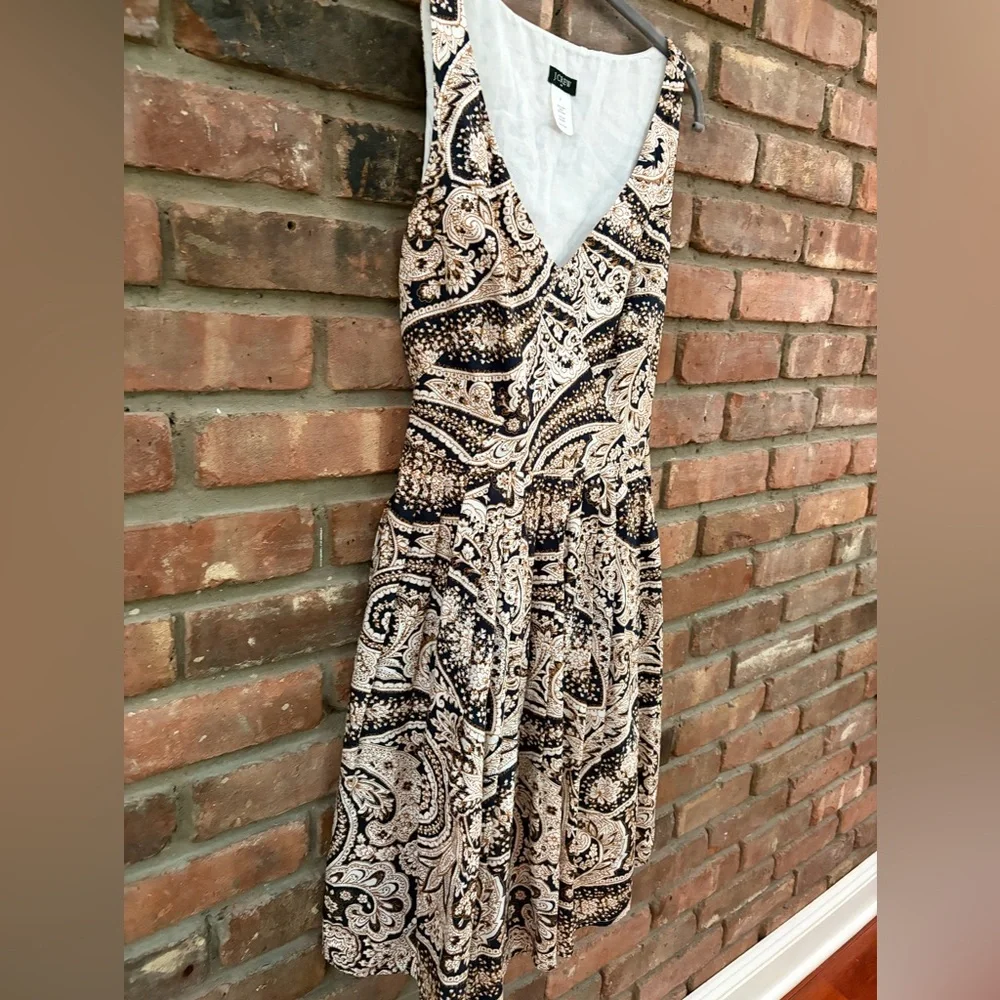 J. Crew V-Neck Paisley Print Dress in Black and Cream - Size 2